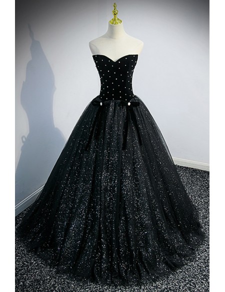 Fantasy Bling Black Ballgown Prom Dress with Removable Sleeves #L78123 ...