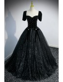 Fantasy Bling Black Ballgown Prom Dress with Removable Sleeves