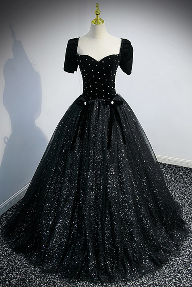 Fantasy Bling Black Ballgown Prom Dress with Removable Sleeves #L78123 ...