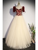 Ballgown Long Tulle Prom Dress with Flowers Pattern