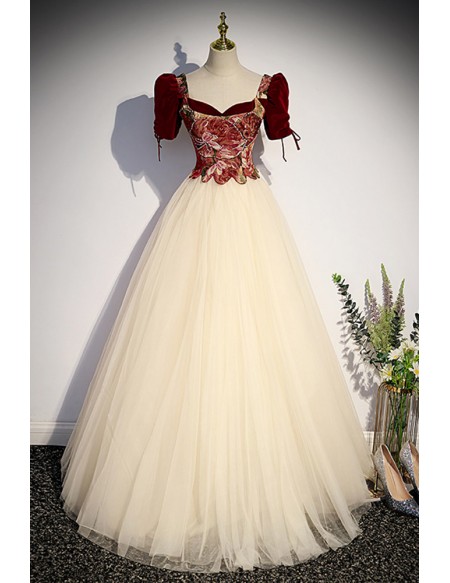 Ballgown Long Tulle Prom Dress with Flowers Pattern