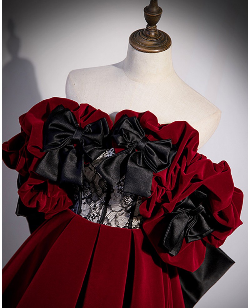 Unique Black And Red Velvet Formal Dress with Big Bow #L78082 ...