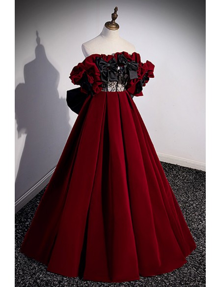 Unique Black And Red Velvet Formal Dress with Big Bow #L78082 ...