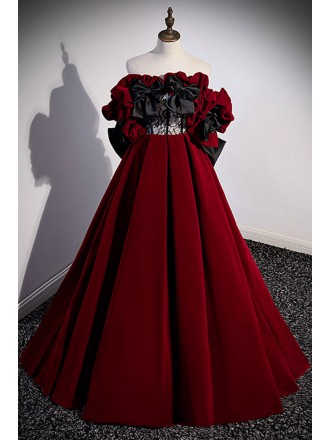 Unique Black And Red Velvet Formal Dress with Big Bow