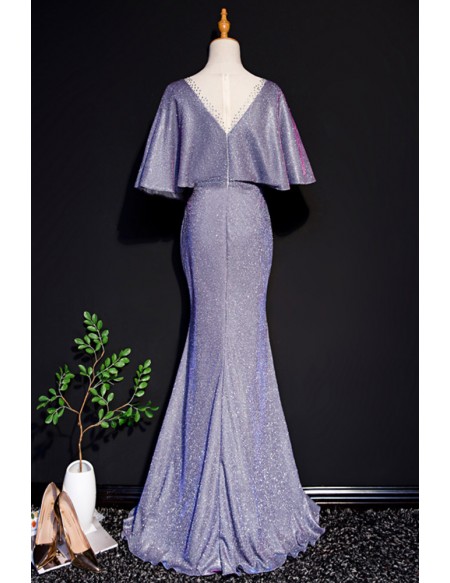 Metallic Mermaid Long Formal Dress with Illusion Deep Vneck #L78302 ...