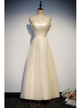 Pretty Champagne Aline Tulle Tea Length Party Dress