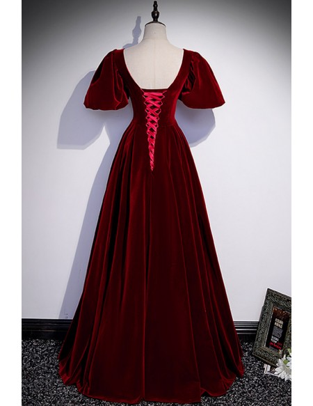 Elegant Long Velvet Formal Dress Vneck with Bubble Sleeves #L78175 ...