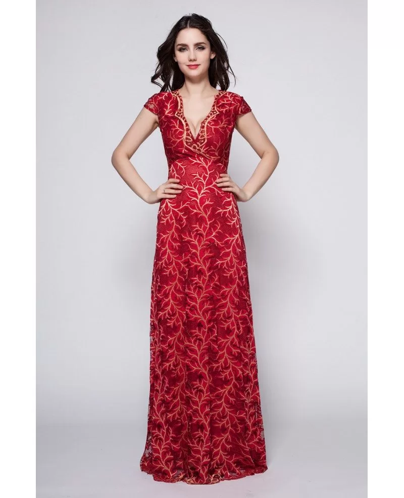 red and gold lace dress