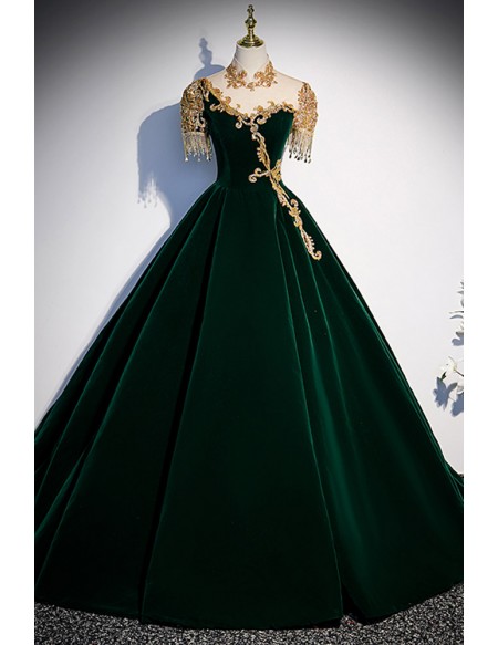 Dark Green Formal Ballgown Evening Prom Dress with Embroidered Beadings