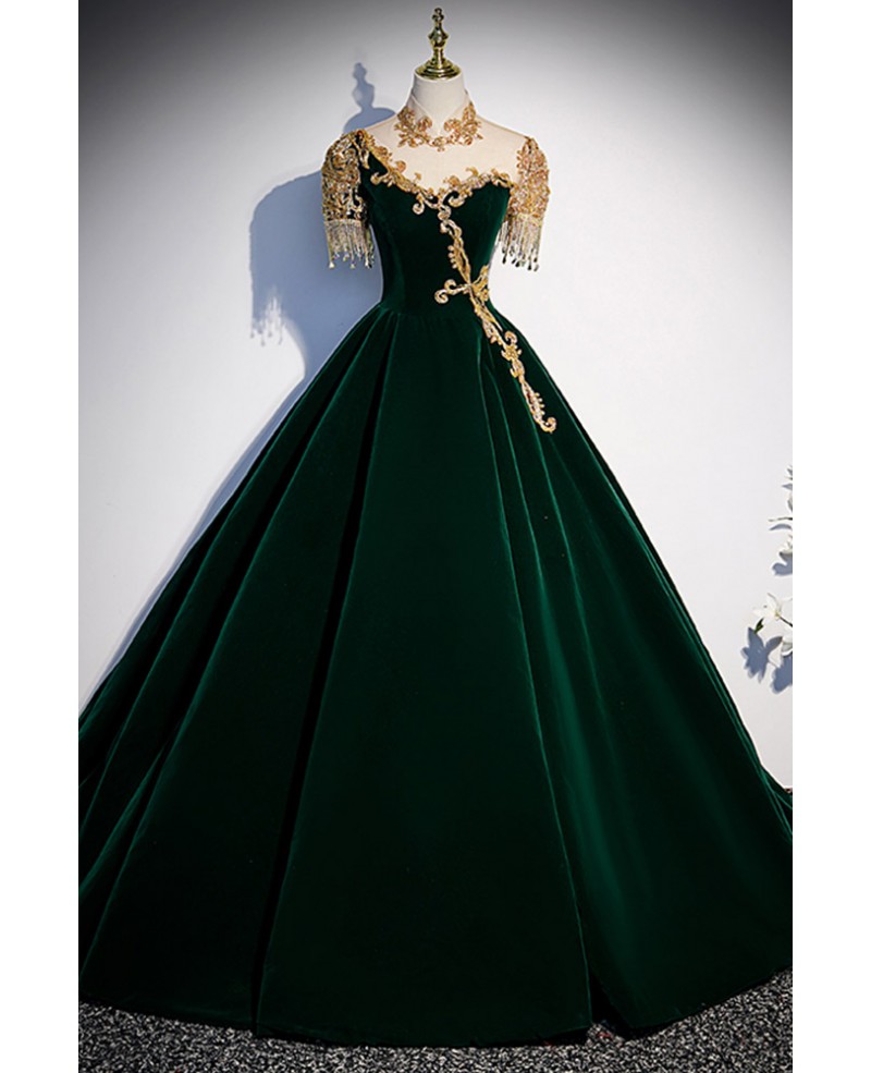 Dark Green Formal Ballgown Evening Prom Dress with Embroidered Beadings ...