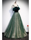 Green Tulle And Sparkly Sequins Long Prom Dress with Straps