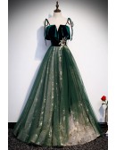 Green Tulle And Sparkly Sequins Long Prom Dress with Straps