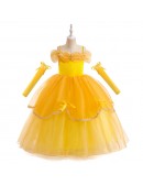 Yellow Velvet And Organza Girl Cosplay Halloween Party Dress