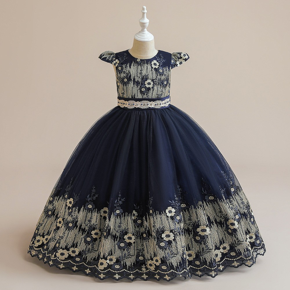 Green V-Neck Floral Embroidered A-Line Tulle Ball Dress