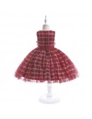 Toddler Girls Red Plaid Party Dress Sleeveless