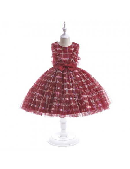 Toddler Girls Red Plaid Party Dress Sleeveless