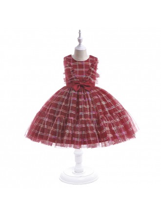 Toddler Girls Red Plaid Party Dress Sleeveless