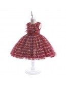 Toddler Girls Red Plaid Party Dress Sleeveless