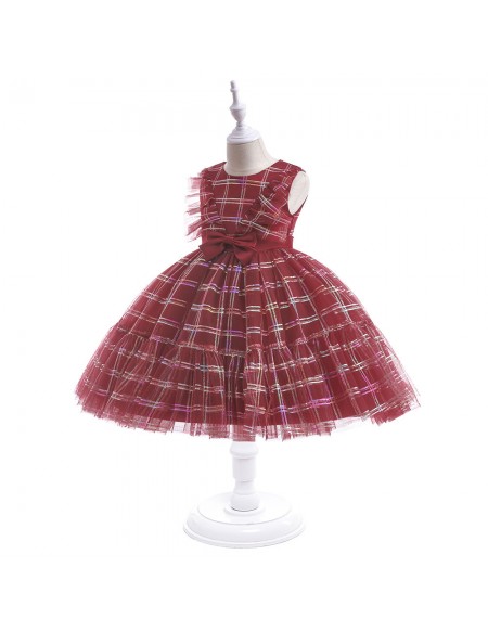Toddler Girls Red Plaid Party Dress Sleeveless