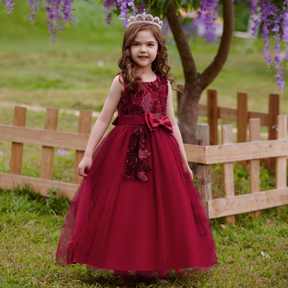 Burgundy Long Tulle Ballgown Girls Formal Dress For Children #MQ3622 ...