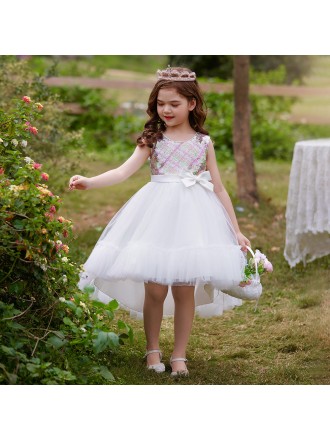 Bling Sequined And Tulle High Low Party Dress For Girls Birthday Party