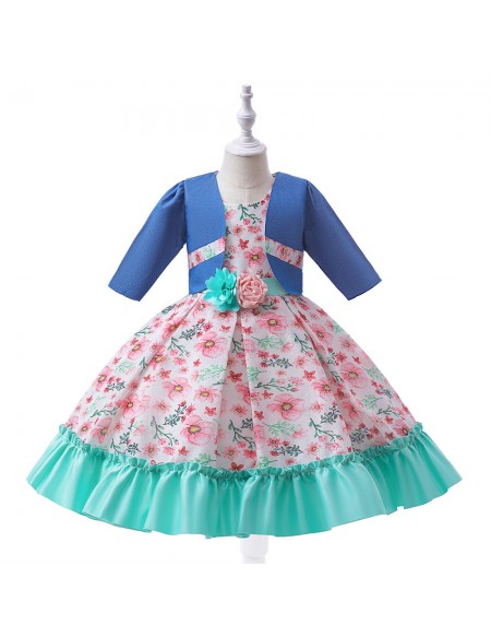 Floral Prints Girls Party Dress with Jacket