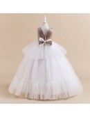 Champagne Sequined And White Tulle Long Girls Formal Dress For Weddings