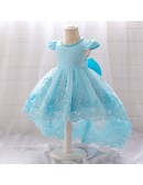 Toddler Girls High Low Lace Party Dress with Big Bow In Back