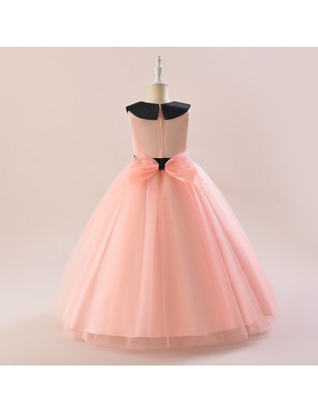 Two Tone Color Long Tulle Formal Girls Party Dress with Sash