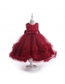 Formal Girls Ballgown Tulle Pageant Gown with Flowers 4 Colors