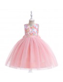 Little Girls Cute Pink Tulle Party Dress with Flowers