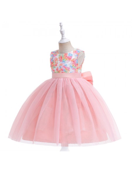 Little Girls Cute Pink Tulle Party Dress with Flowers