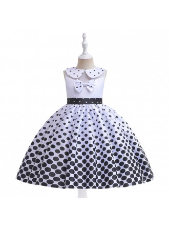 Retro Polka Dots Girls Party Dress with Baby Collar