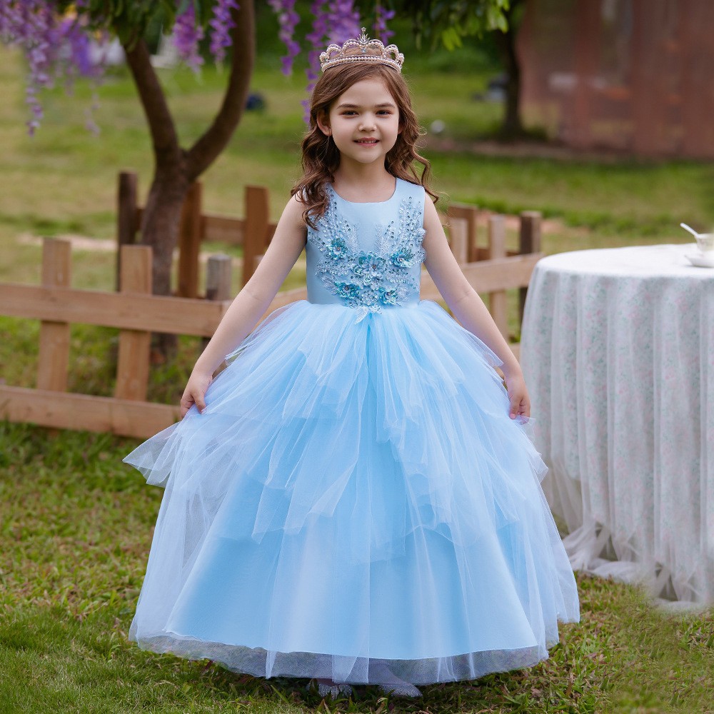 Sky Blue Long Tulle Girls Formal Gown with Embroidery #MQ3667 ...