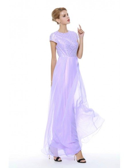 Lilac Chiffon Short Sleeved Homecoming Dress Long