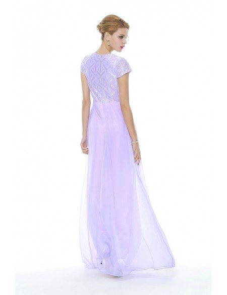 Lilac Chiffon Short Sleeved Homecoming Dress Long