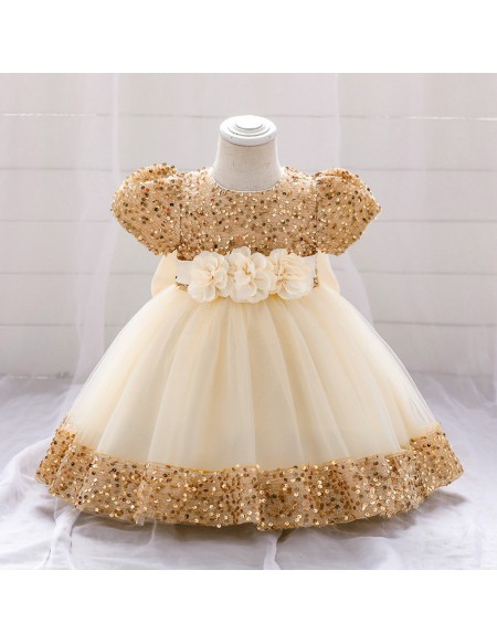Toddler Girls Sequined Party Dress with Bubble Sleeves 10 Colors