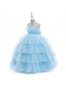 Girls Long Formal Tiered Tulle Party Dress Sleeveless