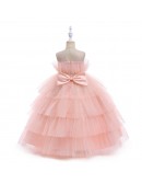 Girls Long Formal Tiered Tulle Party Dress Sleeveless