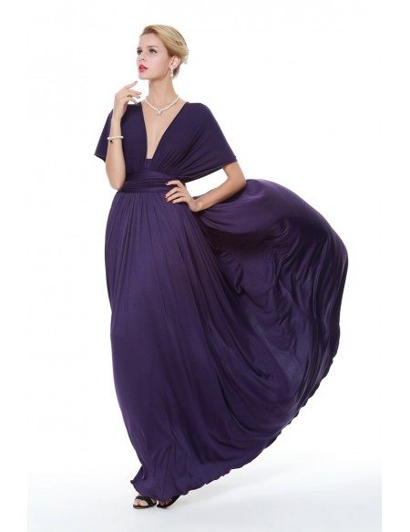 Sexy V-neck Chiffon Long Evening Dress With Cape Sleeves