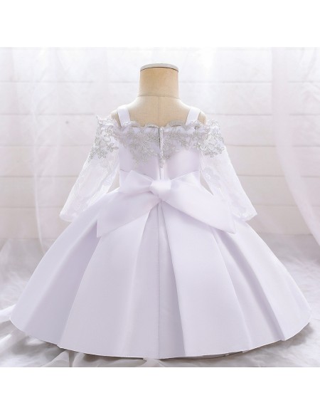 Baby Girls Satin Flower Girl Dress with Lace Sleeves