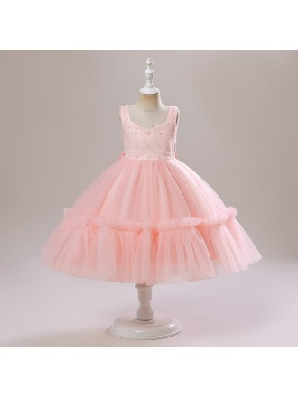 Simple Tulle Toddler Girls Party Dress with Square Neckline