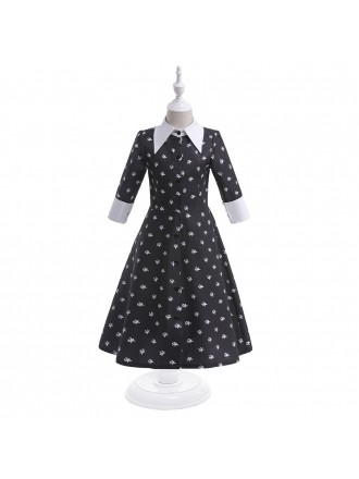 Girls Cosplay Black Party Dress with Collar