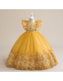 Children Girls Formal Long Party Dress with Lace Flowers 4 Colors