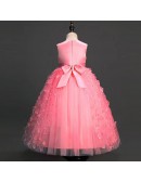 Children Girls Long Tulle Party Dress Sleeveless with Flowers