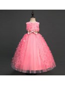 Children Girls Long Tulle Party Dress Sleeveless with Flowers