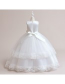 Elegant Flowers White Flower Girl Long Dress For Weddings