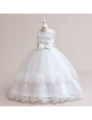 Elegant Flowers White Flower Girl Long Dress For Weddings