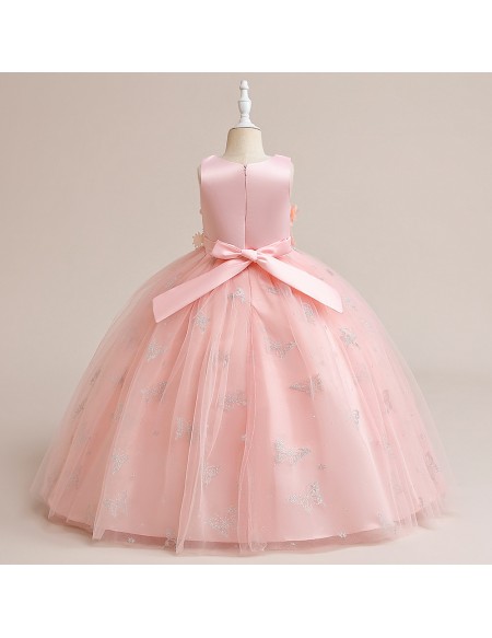 Formal Long Tulle Ballgown Girls Party Dress with Butterflies
