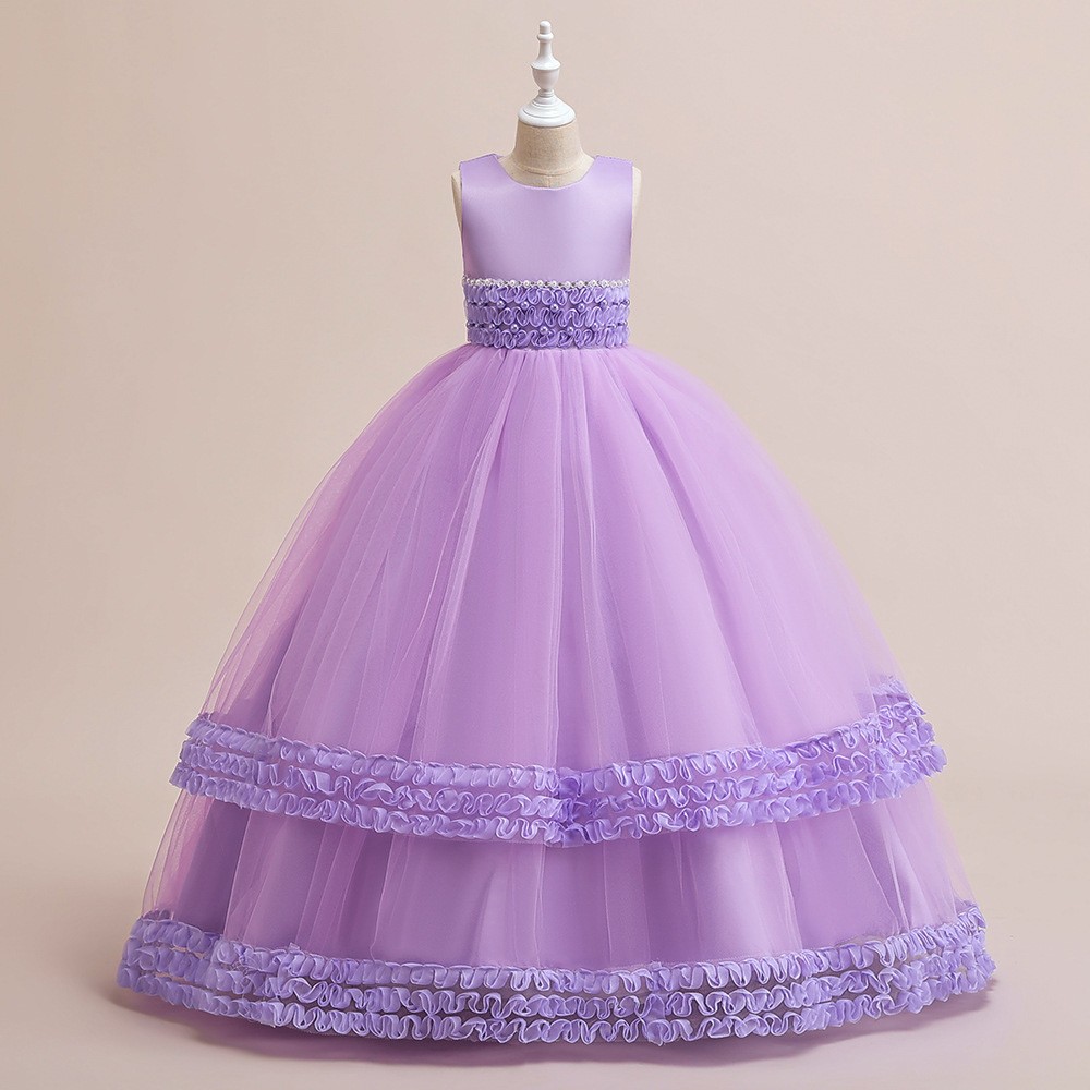 V-Neck Tulle Long Sleeves Ankle-Length A-Line Bows Burgundy Kids Social Party Dresses